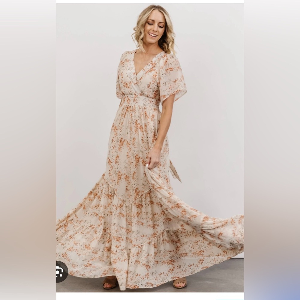 Baltic Born Katherine Maxi Dress- Cream and Rust Floral- Size Large
